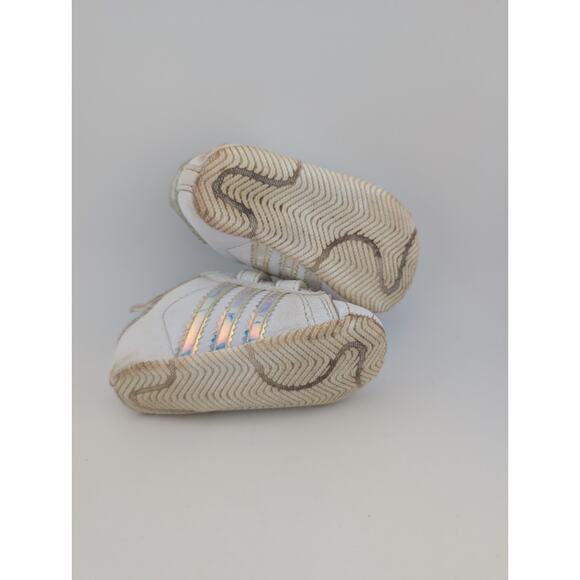 Adidas Baby Size 1k Superstar Crib Shoes Sneakers White Iridescent Silver 1 - Picture 7 of 8